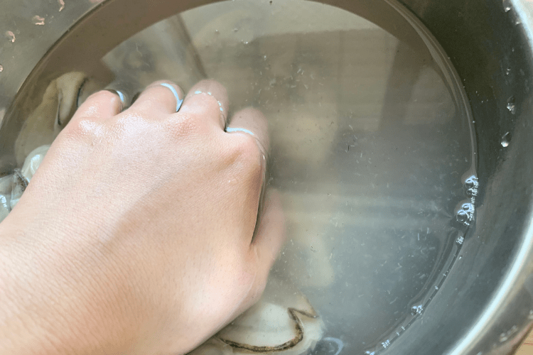 牡蠣のオイル漬け工程2_牡蠣を良く洗う
