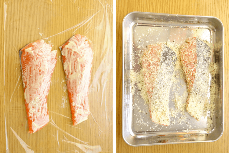 秋鮭のマヨパン粉焼き工程3